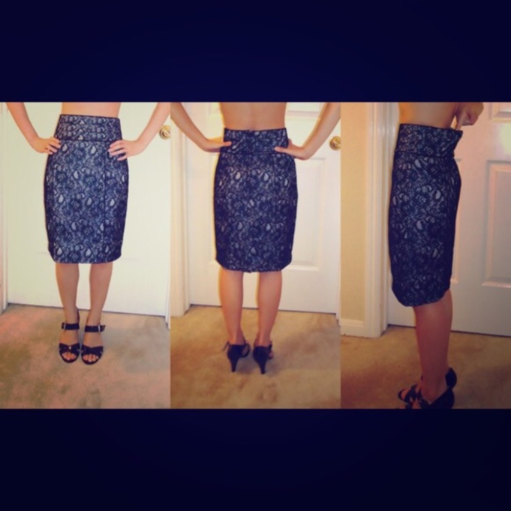 Black lace pencil skirt